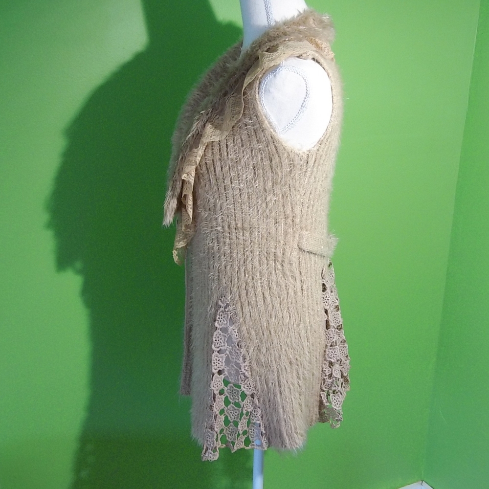 Lady Bug Fashion Tan Crochet Sweater Vest - Picture 3 of 7